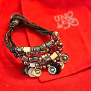 UNO de 50 Red and Blue Beaded Bracelet